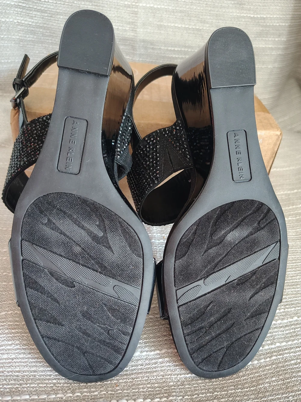 Anne Klein Akelisha Black Rhinestone Wedge Sandals Women's 7.5 Slingback Formal